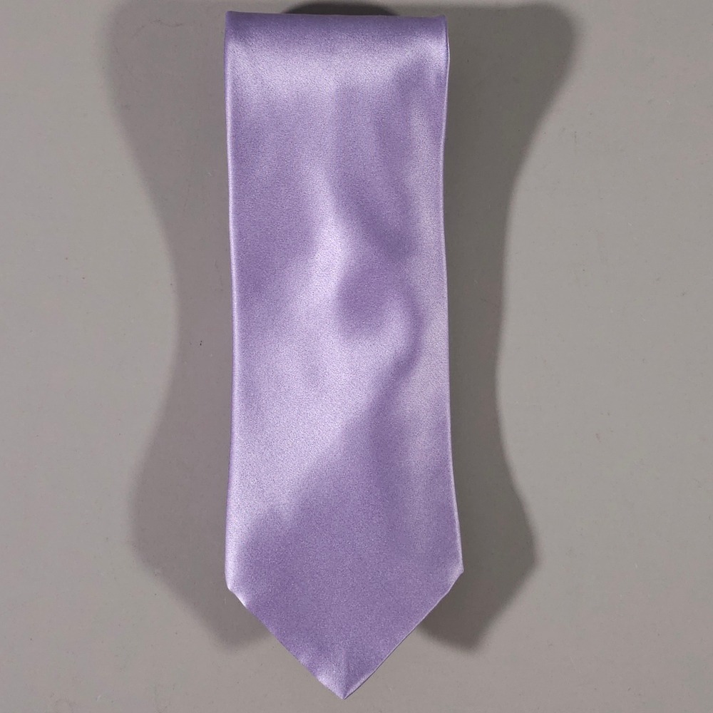 Brioni Necktie Mens OS Lavender Purple Solid 100% Silk Satin Hand Made Italy